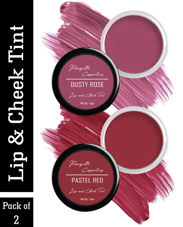 Ronzille Fantastic Lip and Cheek Tint (Dusty Rose & Pastel Red, 8 g) (Pack of 2)