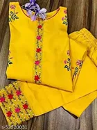 Trendy Cotton Blend Kurta with Pant for Women, Yellow 