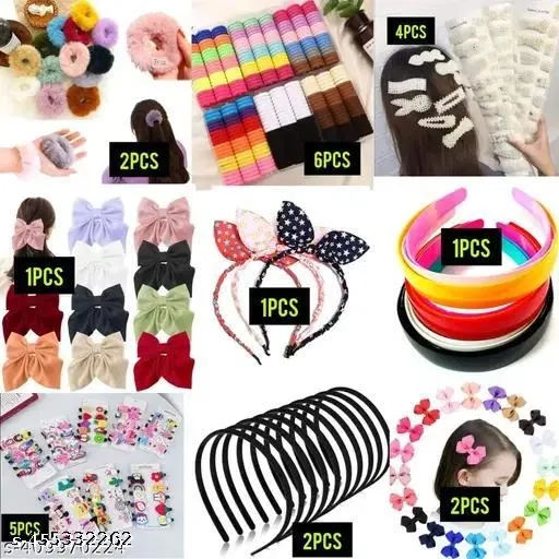 Fabric Hair Accessories Combo for Women, Pack of 24 (Multicolor)