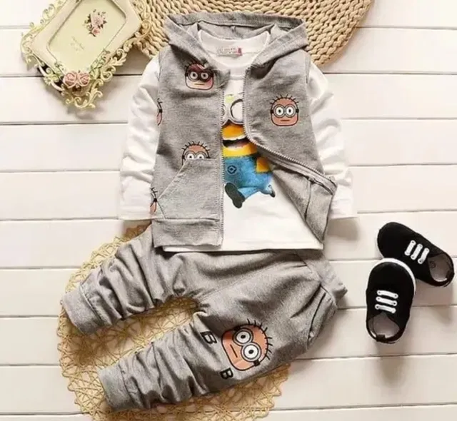 Hosiery Cotton Printed Clothing Set for Boys, Grey (12-18 Months)