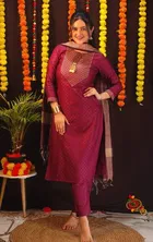 cotton Blend Embroidered kurta set for women 