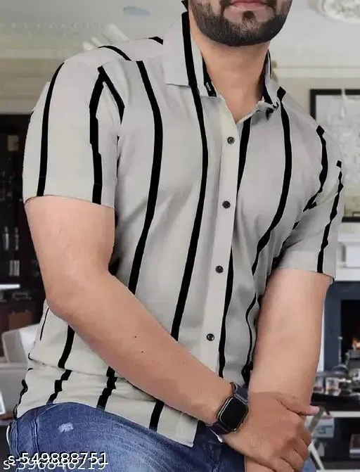 Printed Shirt for Men (Grey, M)