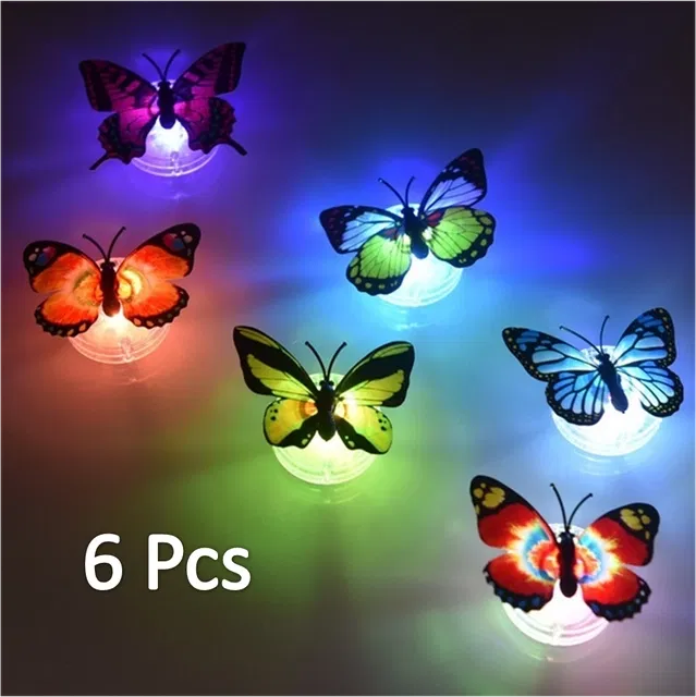 Plastic LED 3D Butterfly Wall Stickers (Multicolor, Pack of 6)