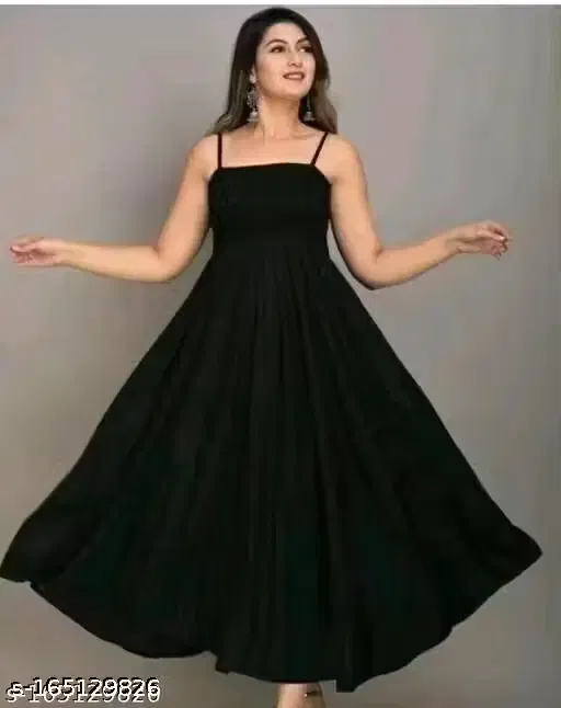 Fit and Flare Full Length Dress for Women, Black (M)