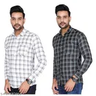 Cotton Blend Checked Shirt for Men, White & Black 