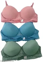 Cotton Blend Bra for Women, Multicolour, Pack of 3 