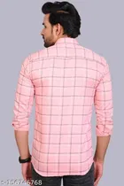 Cotton Blend Checked Shirt for Men, Pink 