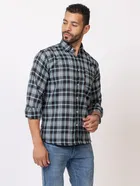 Cotton Blend Checkered Shirt for Men, Black 