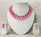 Trendy Alloy & Kundan Beads Necklace Set for Women & Girls, Pink