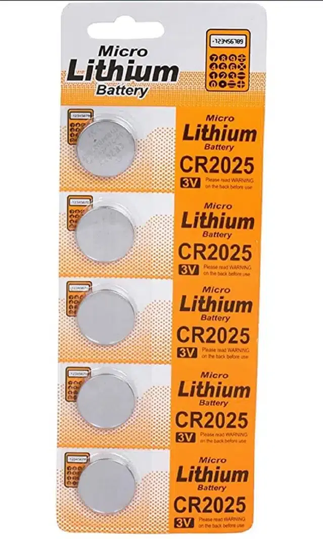 Micro Lithium Cell CR2025 3V Coin Battery (Multicolor, Pack of 5)