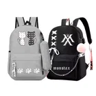 Combo of Double Cat & Monster Printed PU Backpacks for Girls (Multicolor, Pack of 2)