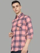 Full Sleeves Checkered Shirt for Men (Peach, M)