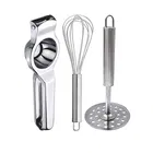 Oc9 Stainless Steel Lemon Squeezer & Egg Whisk & Potato Masher Kitchen Tool Set 