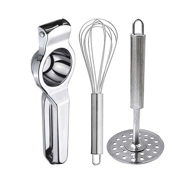 Oc9 Stainless Steel Lemon Squeezer & Egg Whisk & Potato Masher Kitchen Tool Set (O-52)