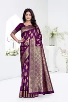 Jacquard Woven Design Saree for Women, Purple 