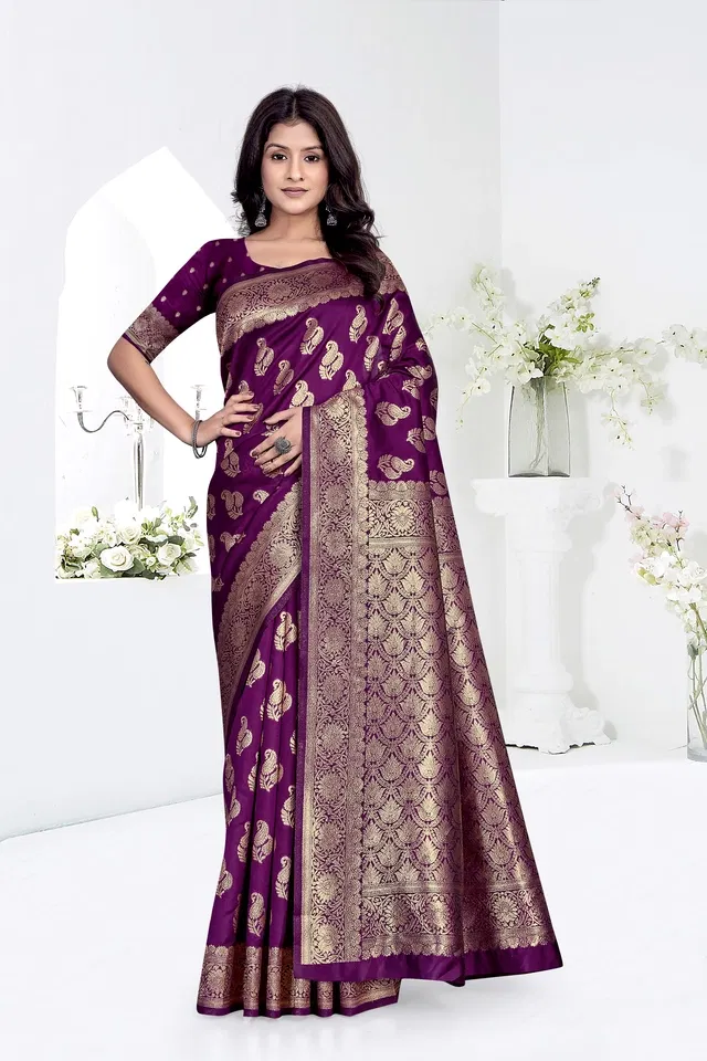 Jacquard Woven Design Saree for Women, Purple (6.3 m)