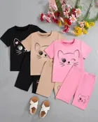Cotton Blend Printed Clothing Set for Girls, Multicolour, Pack of 3 