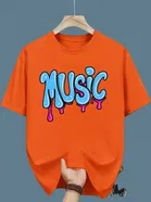 Polyester Printed Half Sleeves T-Shirts For Men, Orange 