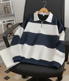 Cotton Blend Colorblocked Sweatshirt for Men, Navy Blue 
