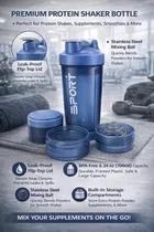 Protein Shaker Bottle for Protein Mixes Leak-proof BPA Free 3-Layer Protein Shaker with Supplement Pill Storage Container 800 ML 