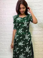 Organza Printed Kurti for Women (Green, S )