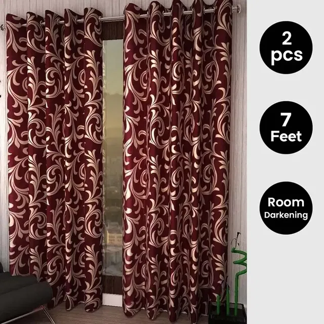 Alaqsa Abstract Polyester Door Curtain 7Ft Combo (Pack of 2)