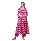 Rayon Block Print Women's Kurta with Pant Set (Pink, XL)