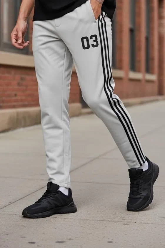 Cotton Blend Printed Track Pant for Men, Grey (XXL)