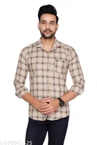 Cotton Blend Checked Shirt for Men, Cream 