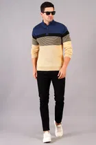 Full Sleeves Sweater For Men, Blue & Yellow 