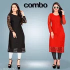 Net Kurti for Women, Black & Red, Pack of 2 
