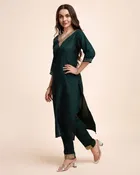 Cotton Blend Self Design Kurta with Pant for Women 