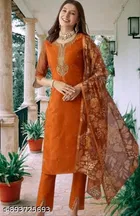 Floral Embroidered Chanderi Cotton Kurti for Women 