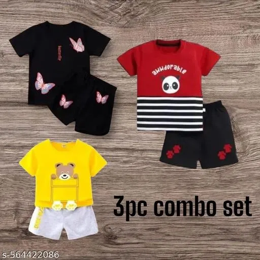 Hosiery Cotton Printed Clothing Set for Kids, Multicolor, Pack of 3 (0-3 Months)