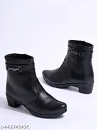 Shoetopia Solid Block Heel Boots Black 