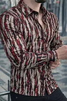 Lycra Geometric Print Shirt for Men, Red 