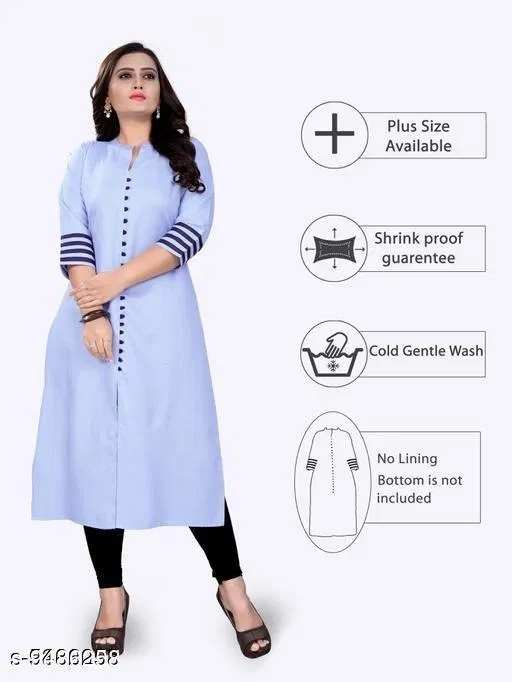 Solid Cotton Kurti for Women (Blue, XXXL)
