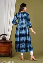 Printed Crepe Kurtis for Women, Blue 