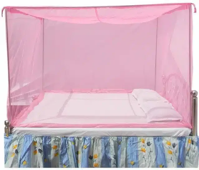 Polyester Double Bed Mosquito Net (Pink, 6x6 feet)