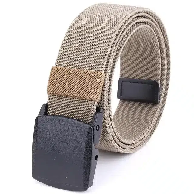 Plastic Buckle Elastic Belt for Unisex (Cream)