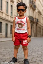 Hosiery Cotton Printed Clothing Set for Kids, Red & White 