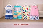 Hosiery Cotton Printed Clothing Set for Kids, Multicolor, Pack of 4 