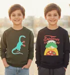 Round Neck Printed Wool Sweat Shirt For Boys, Multicolour 