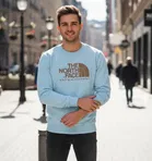 Fleece Printed Hoodie For Men, Sky Blue 