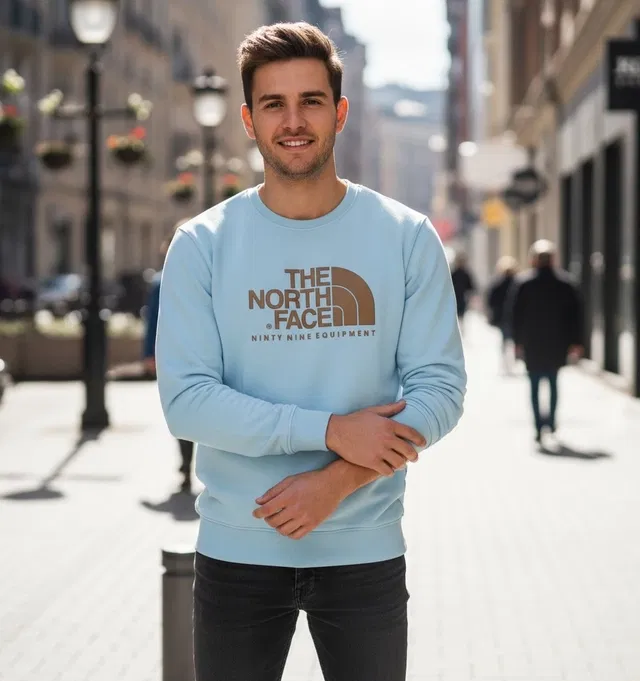 Fleece Printed Hoodie For Men, Sky Blue (M)