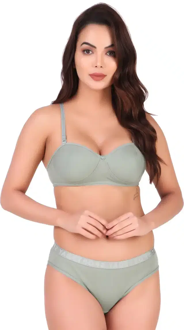 Pure Cotton Lingerie Set for Women (Light Green, 40B)