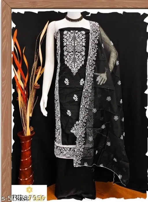Embroidered Floral Patiala Suits for Women (Black, Un Stitched)