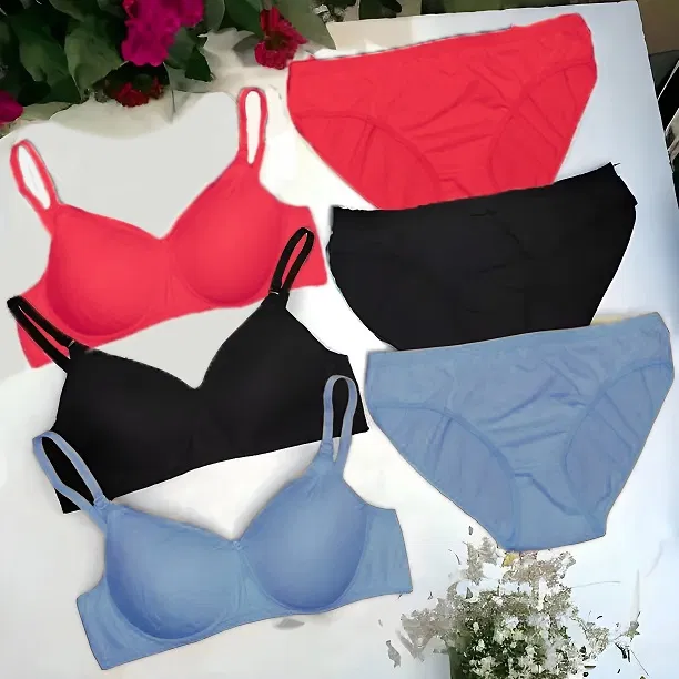 Cotton Blend Lingerie Set for Women, Multicolour, Pack of 3 (34B)