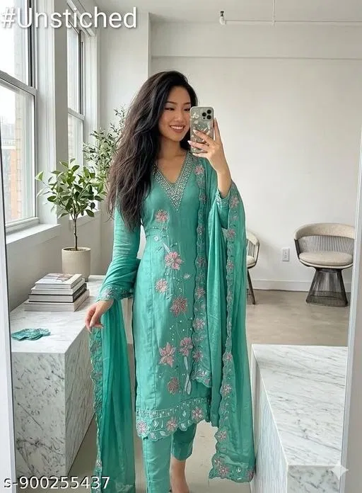 Silk Blend Punjabi/All Over Suits for Women (6.65 meter (XXL)