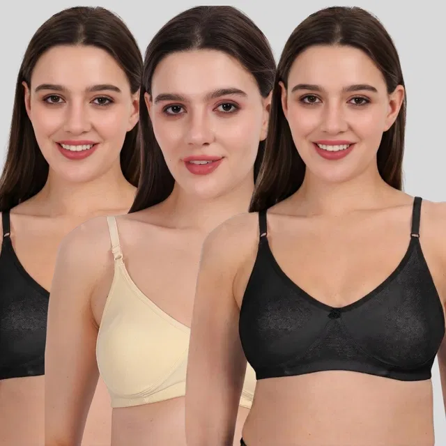 Cotton Bra for Women, Multicolour, Pack of 3 (30B)